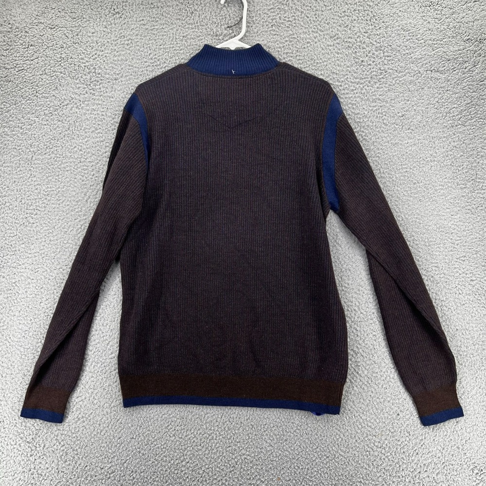 ROBERT GRAHAM Whalen Wool Quarter Zip Sweater Mens Size Large Brown Navy Stretch - Picture 3 of 15